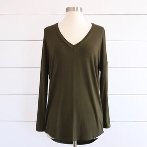 Long Sleeve V-Neck Tee, Olive
